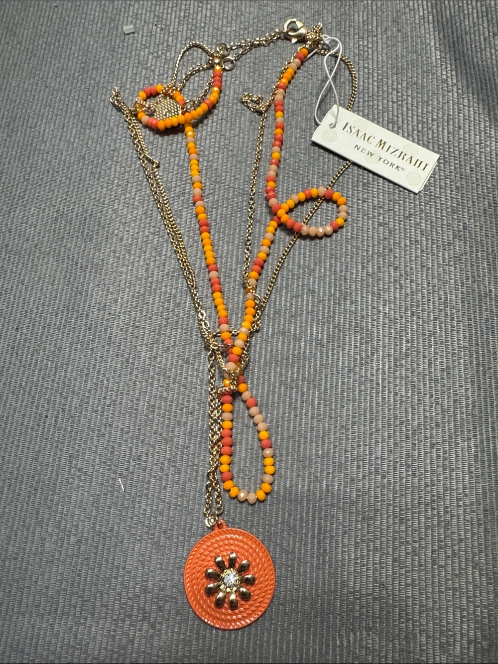 Isaac Mizrahi Gold-Tone Layered Necklace with Orange and Coral Beads